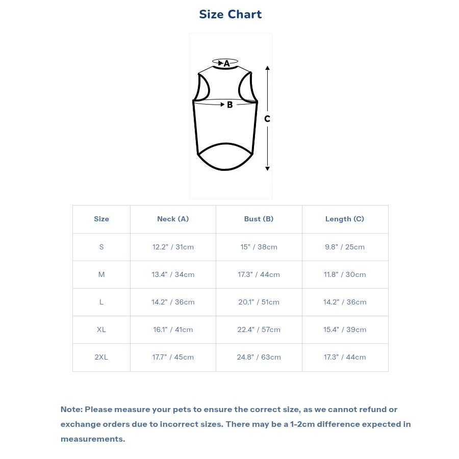 Pet Vest Size Chart - WoWoWear